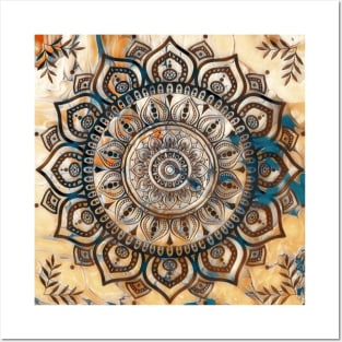 Fluid Art Design - Flip Cup Technique - Brown Mandala Posters and Art